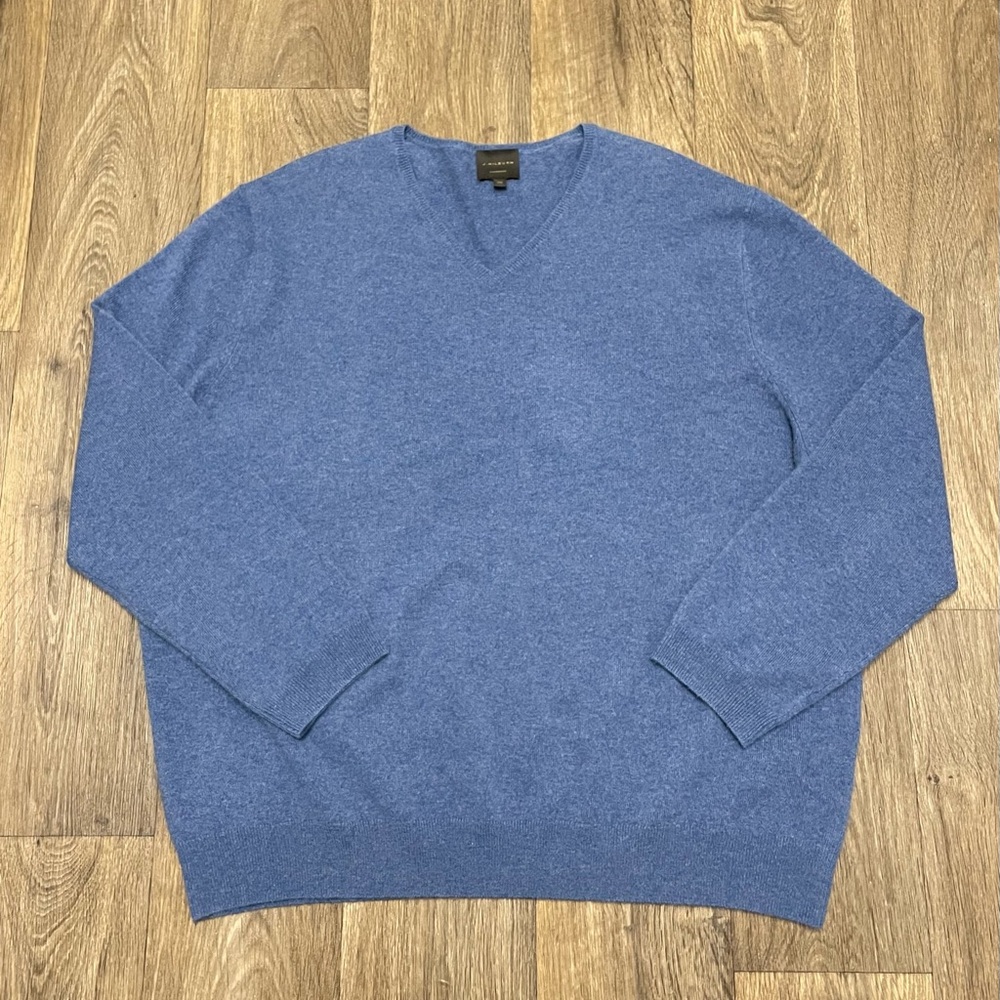 Mens XXL J Hilburn 100% Cashmere Blue v neck sweater pullover